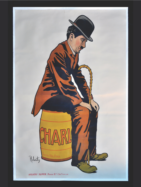 Charlie Chaplin Oturan Figür Retro İllüstrasyon MDF Tablo - Image 1