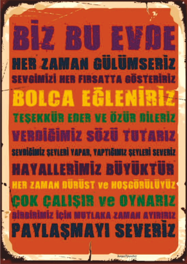 Ev Kuralları Retro Ahşap Tablo - Aile Temalı Poster Tasarımı - Image 1