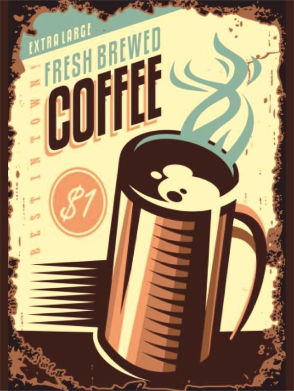 Fresh Brewed Coffee Retro Ahşap Poster Tablo | Vintage Kahve Reklamı Dekoru - Image 1