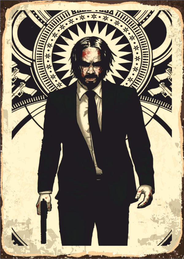 John Wick Silüet Temalı Ahşap Retro Poster Tablo - Image 1