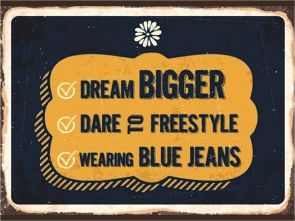 Dream Bigger Temalı Retro Ahşap Poster Tablo | Blue Jeans & Motivasyon Dekoru - Image 1