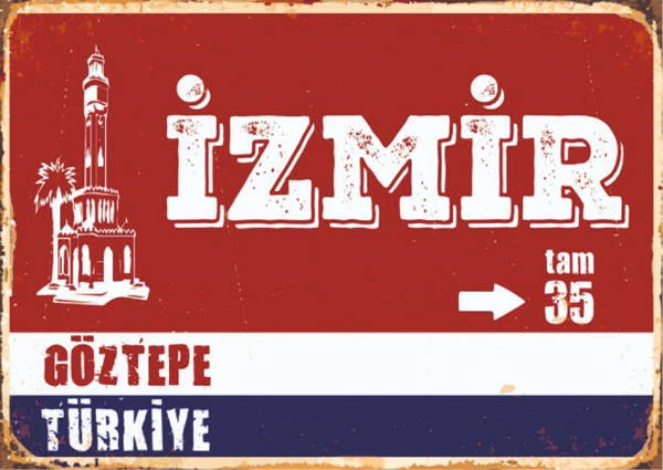 İzmir Göztepe Temalı Tam 35 Yazılı Ahşap Retro Poster Tablo - Image 1