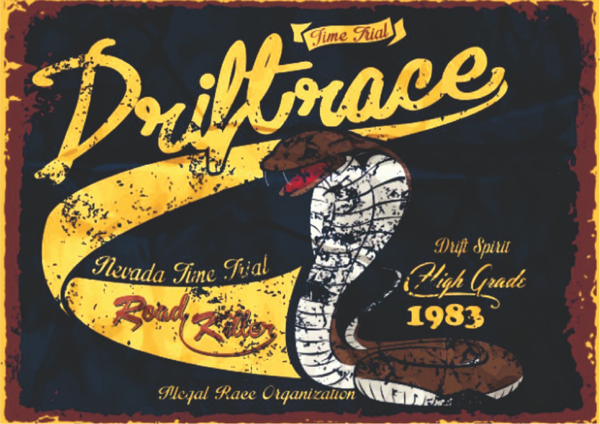 Drift Race Retro Ahşap Tablo - 1983 Kobra Temalı Yarış Posteri Tasarımı - Image 1