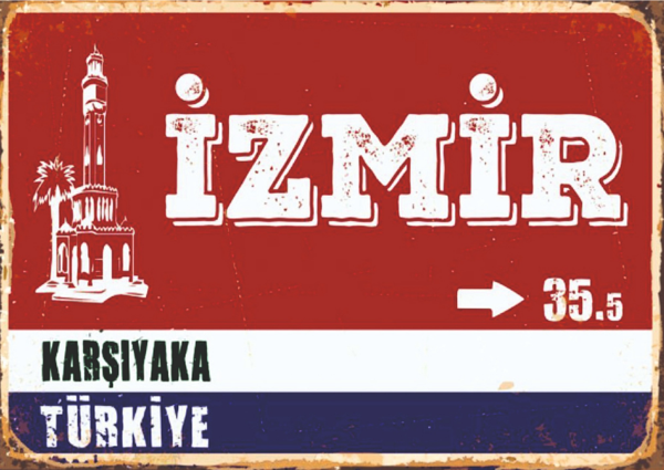 İzmir Karşıyaka Temalı 35.5 Yazılı Ahşap Retro Poster Tablo - Image 1