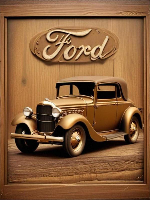 Klasik Ford Araç Temalı Dekoratif Ahşap Tablo - Image 1