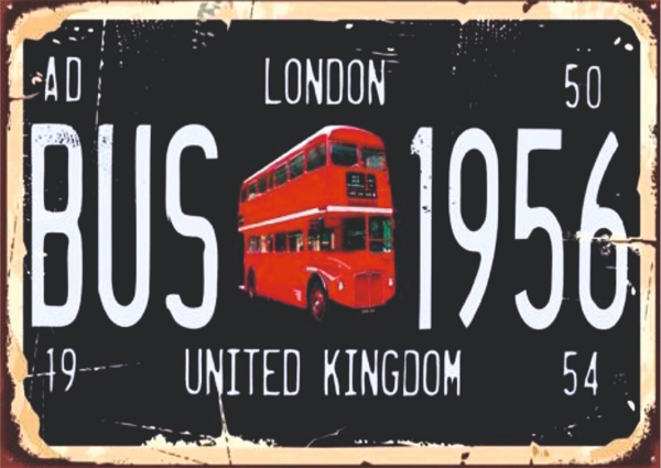 London 1956 Kırmızı Otobüs Temalı Ahşap Retro Poster Tablo - Image 1