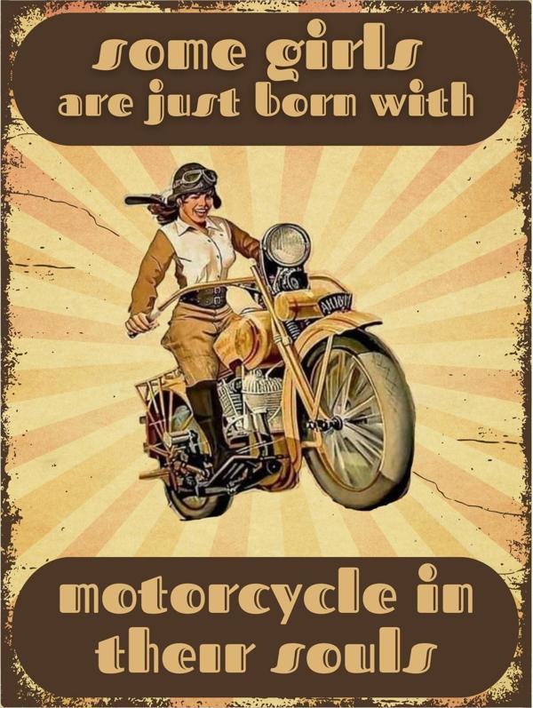 Kadın Motosikletçiler İçin Retro Dekoratif Ahşap Tablo - Image 1