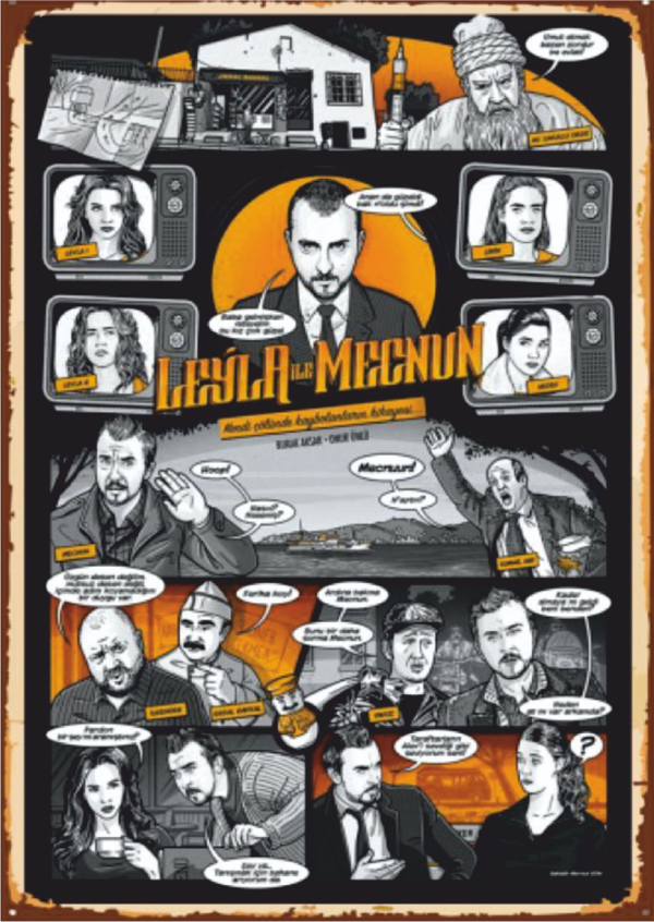 Leyla ile Mecnun Replikli Karakter Kolajı Ahşap Retro Poster Tablo - Image 1