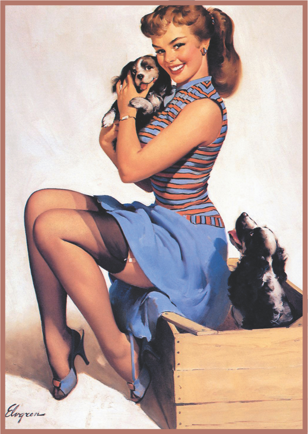 Köpeklerle Retro Stil Kadın Figürlü Ahşap Tablo - Image 1