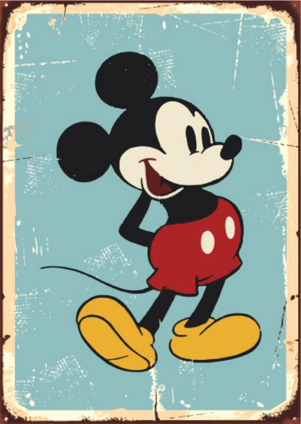 Mickey Mouse Vintage Temalı Ahşap Retro Çizgi Karakter Poster Tablo - Image 1