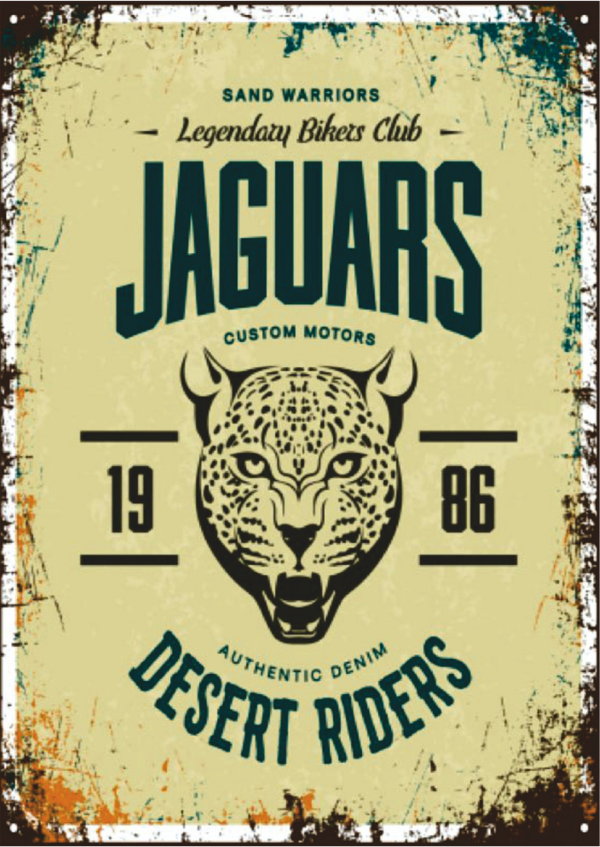 Jaguars Desert Riders Motosiklet Kulübü Temalı Ahşap Retro Poster Tablo - Image 1