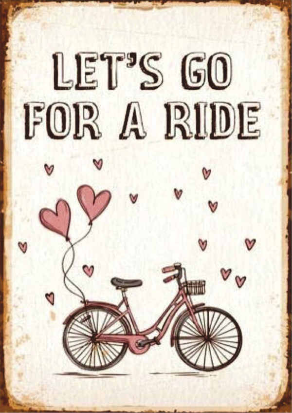 Let's Go For a Ride Yazılı Bisiklet Temalı Ahşap Retro Poster Tablo - Image 1