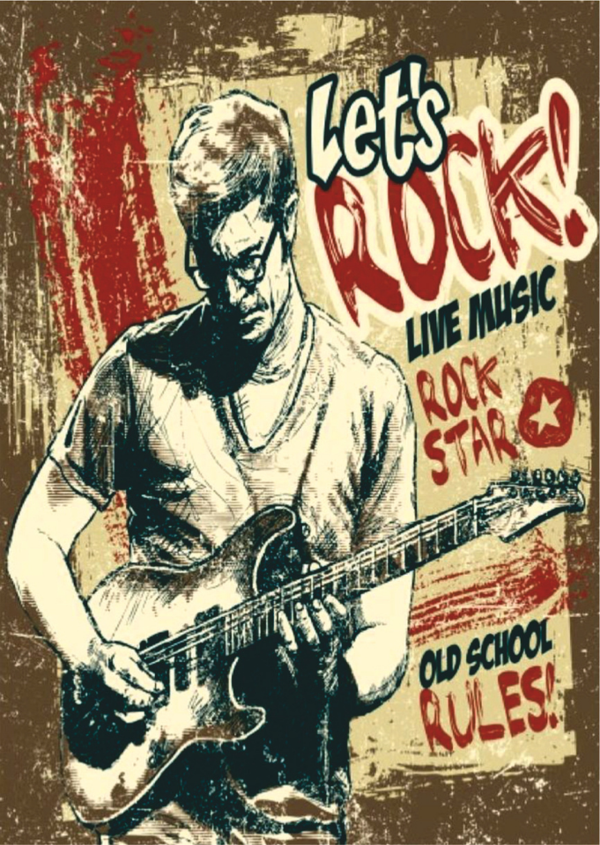 Let's Rock Retro Ahşap Tablo - Canlı Müzik ve Gitar Temalı Tasarım - Image 1