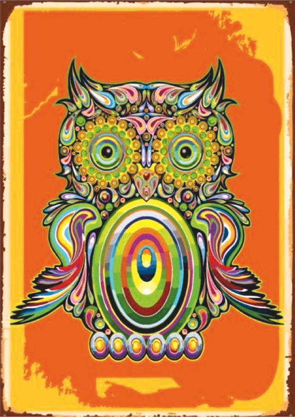 Renkli Mandala Baykuş Temalı Ahşap Retro Spiritüel Poster Tablo - Image 1