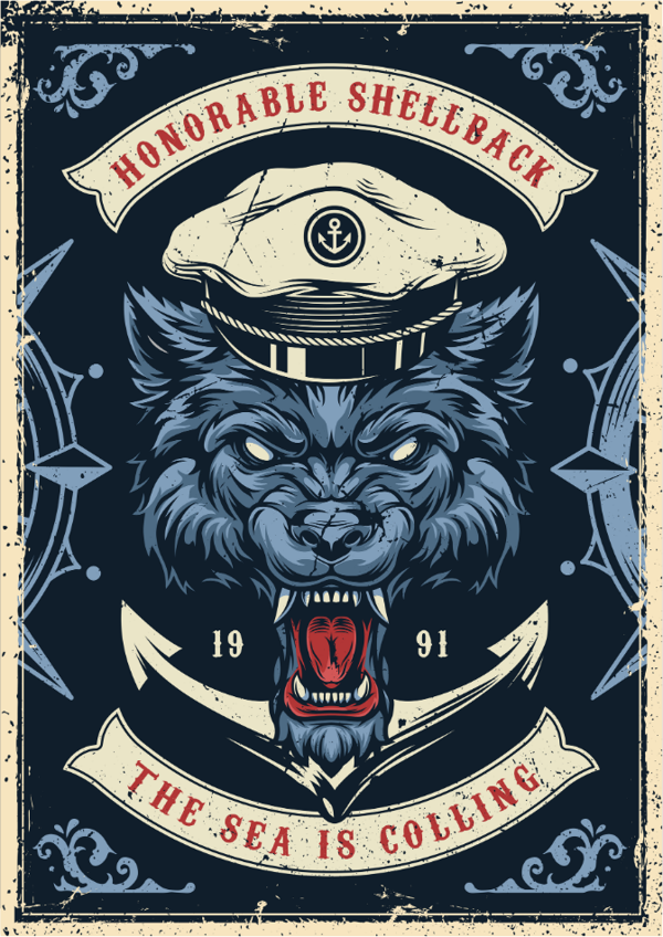 Retro Denizci Kurt Temalı Ahşap Poster | The Sea Is Calling - Image 1