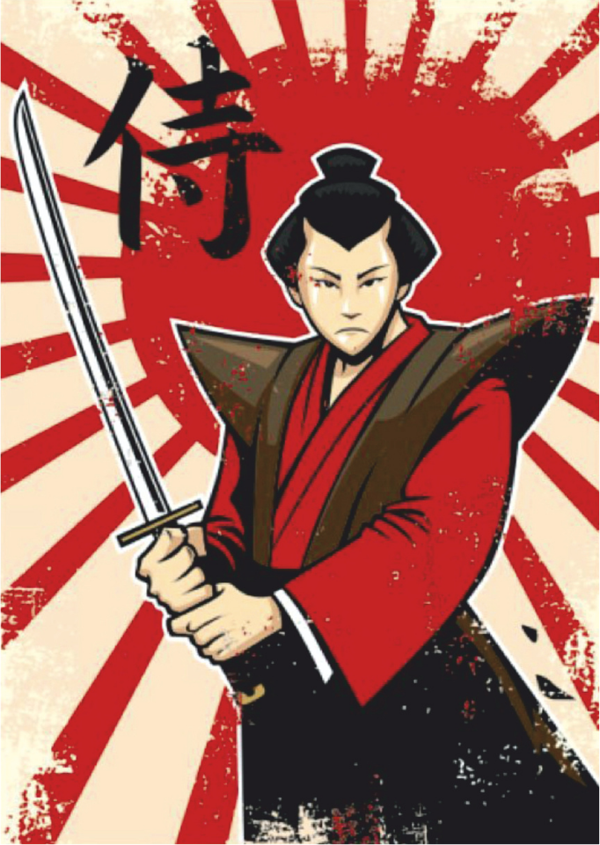 Samuray Temalı Retro Ahşap Tablo - Japon Savaş Sanatları ve Doğu Estetiği - Image 1