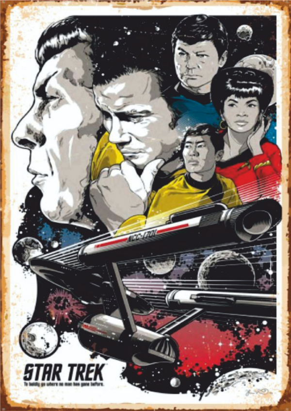Star Trek Retro Ahşap Tablo - Kaptan Kirk ve Spock Temalı Uzay Macerası Tasarımı - Image 1