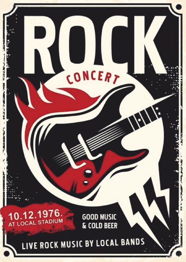 Rock Concert Retro Ahşap Tablo - 1976 Müzik Afişi ve Gitar Tasarımı - Image 1