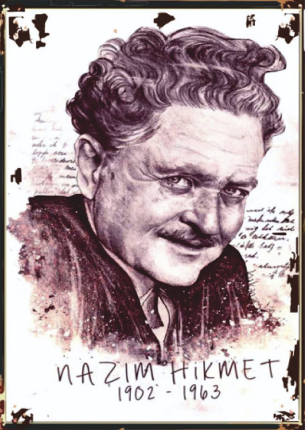 Nâzım Hikmet Portresi Temalı Ahşap Retro Şair ve Edebiyat Posteri - Image 1