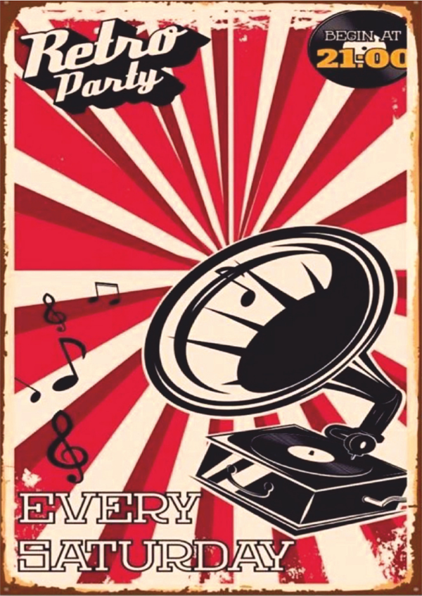 Retro Party Ahşap Tablo - Cumartesi Gecesi Gramofon Temalı Dekor - Image 1