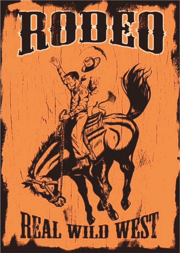 Rodeo Kovboy Temalı Retro Ahşap Tablo - Western Wild West Tasarımı - Image 1