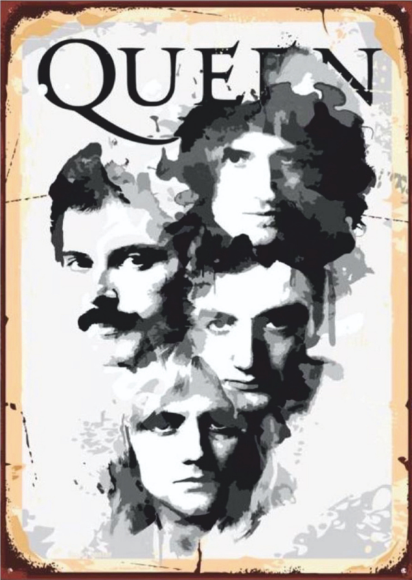 Queen Grup Retro Ahşap Tablo - Siyah Beyaz Müzik Efsanesi Poster Tasarımı - Image 1