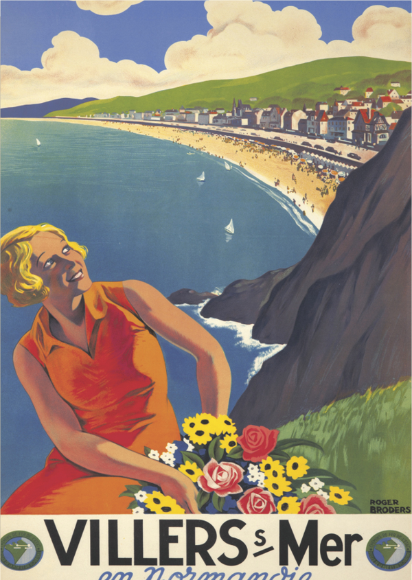 Villers-sur-Mer Sahili Temalı Retro Ahşap Poster Tablo - Image 1