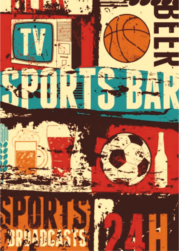 Sports Bar Retro Ahşap Tablo - 24 Saat Spor Yayını ve Bira Temalı Tasarım - Image 1