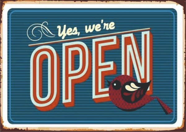 Yes We're Open Yazılı Retro Kuşlu Ahşap Açık Tabela Poster Tablo - Image 1