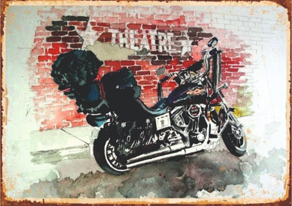 Vintage Motosiklet ve Tuğla Duvar Temalı Ahşap Retro Poster Tablo - Image 1