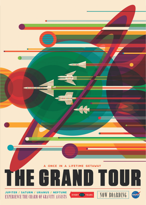 The Grand Tour Retro Uzay Temalı Ahşap Poster Tablo - Image 1