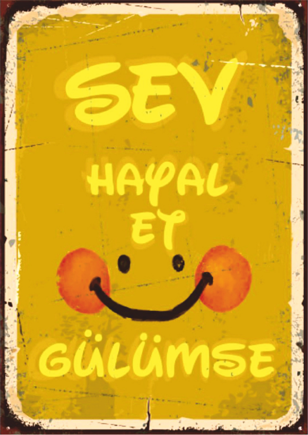 Sev Hayal Et Gülümse Retro Ahşap Tablo - Pozitif Enerji ve Motivasyon Tasarımı - Image 1