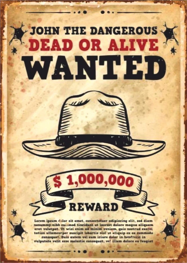 Wanted Poster Retro Ahşap Tablo – Western Tarzı Aranıyor Afişi ve Kovboy Temalı Dekor - Image 1