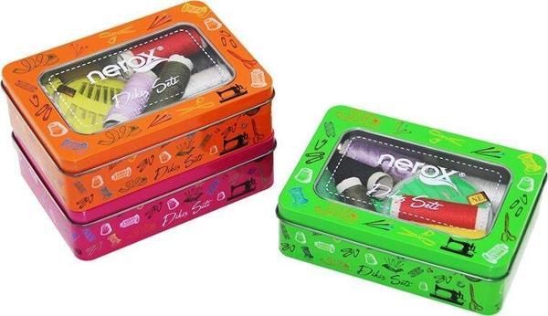 METAL KUTU DİKİŞ SETİ İPLİK - MEZURA - TEKSTİL MAKASI - İĞNE - YÜZÜK (2818) - Image 1