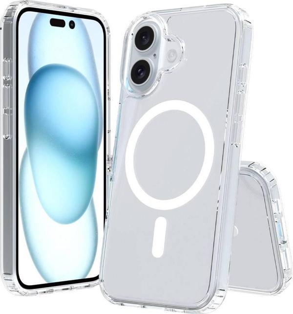 Apple iPhone 16 Kılıf M-safe Şarj Özellikli Şeffaf Sert PC Zore Embos Kapak - Image 1