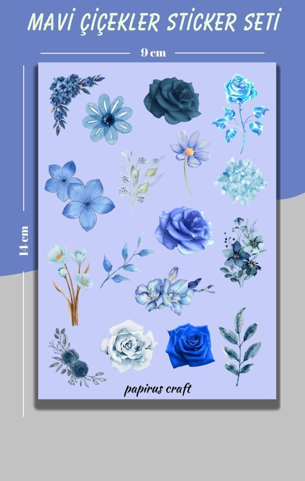 Papirus Craft Mavi Temalı Çiçekler Sticker Çıkartma - Image 1