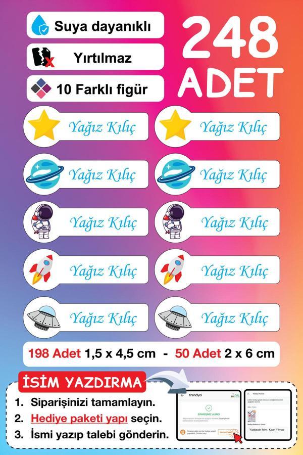 Papirus Craft Premium Kalite 230 Adet Kişiye Özel İsimli Defter Kalem Okul Etiketi. - Image 1