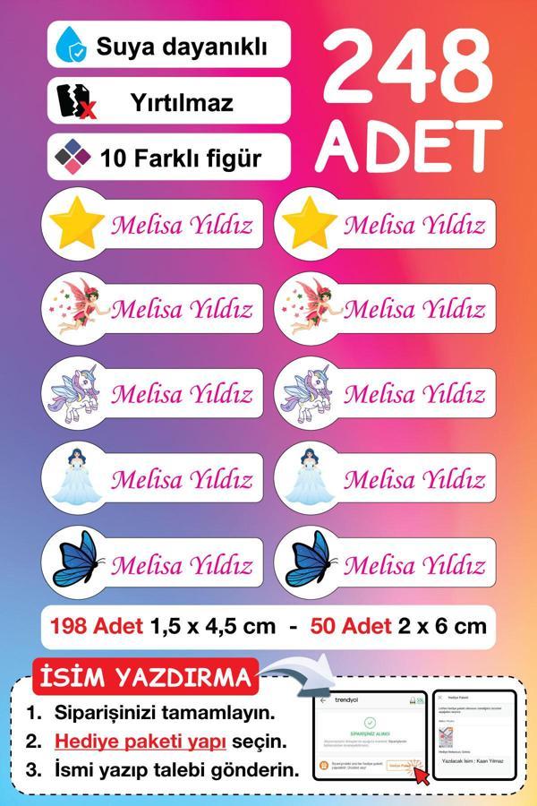 Papirus Craft Premium Kalite 230 Adet Prenses Temalı Kişiye Özel İsimli Defter Kalem Okul Etiketi - Image 1