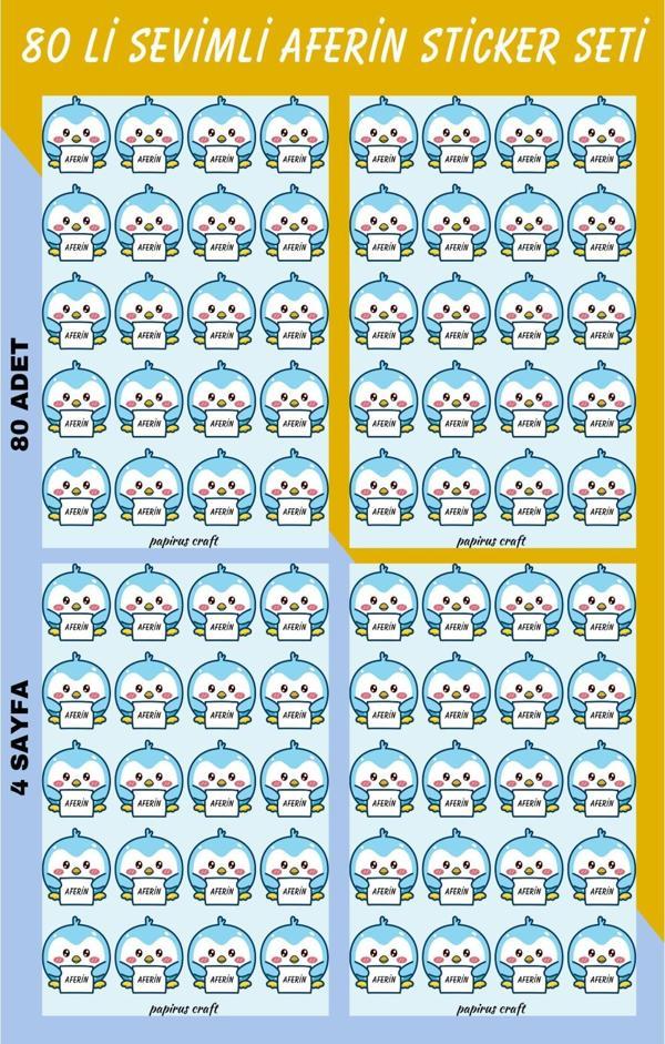 Papirus Craft Öğretmen Sticker Seti Öğrenci Ödül 80 Li Mavili Aferin , Tebrik Çıkartması - Image 1