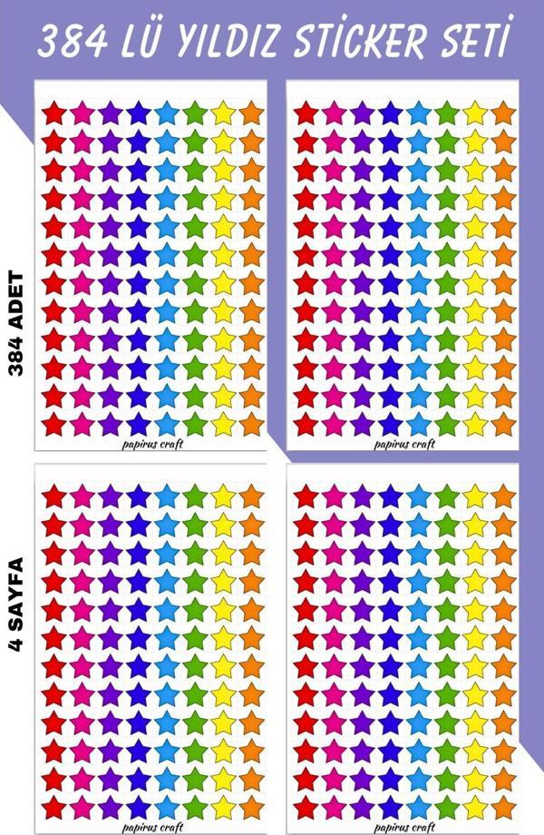 Papirus Craft 384 Lü Yıldız Sticker Çıkartma Seti , Okul Tebrik Stickerı ,Öğretmen Hediyesi, Aferin - Image 1