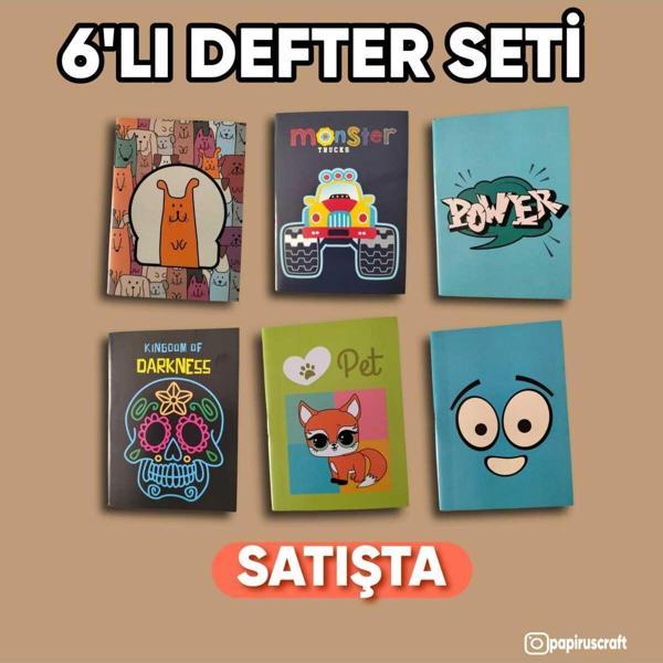 Papirus Craft 6 Lı Mini Çizgisiz Defter Set , Mini Notebook , Şirin Defter - Image 1