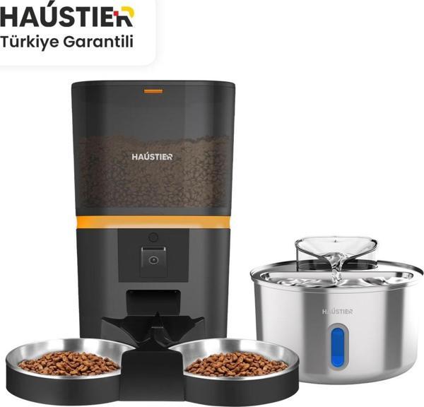 Haustier Qq009Ds-Wf009L-W Akıllı Mama Kabı Kameralı, Kedi Su Sebili Çelik 2 Li Set (Haustier Tr Garantili) - Image 1