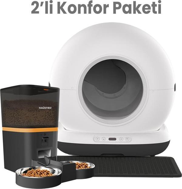 Haustier Akıllı Otomatik Kedi Tuvaleti Akıllı Mama Kabı 2 Li Set (Haustier Türkiye Garantili) - Image 1