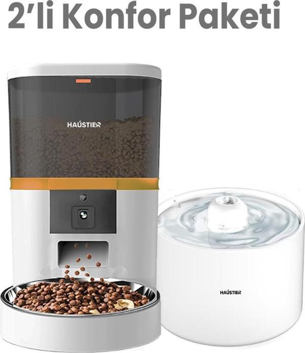 Haustier Qq005B-Wf013 Akıllı Mama Kabı,Kedi Seramik Su Pınarı 2 Li Kameralı Set Tr Garantili - Image 1