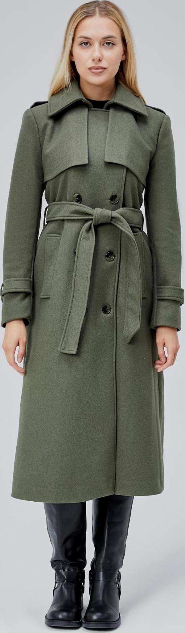 Haki Regular Rüzgarlık Detaylı Kaşe Kaban - Image 1