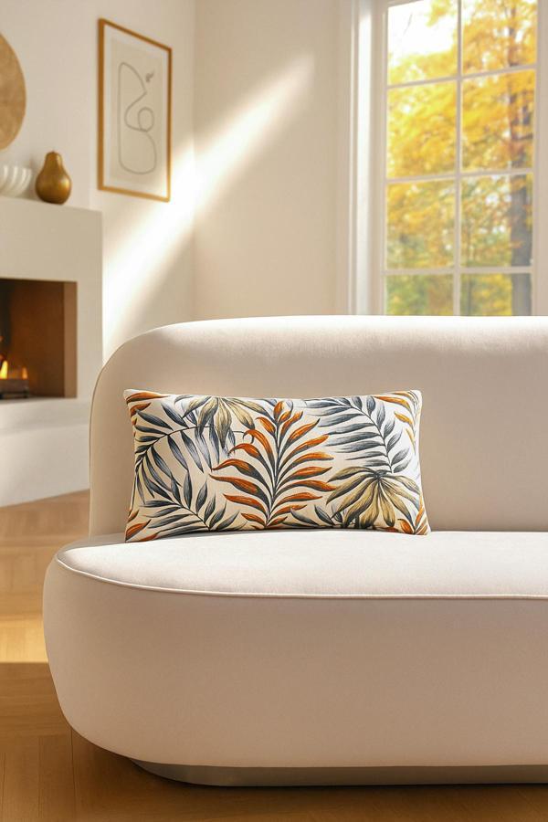 Duck Yapraklı Kırlent Kılıfı Mavi Kiremit V1 35x50 - Image 1