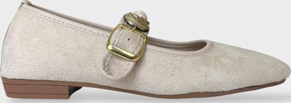 Kadın İnci ve Mühür Aksesuar Bantlı Babet KREM - BEJ - Image 1