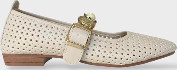 Kadın İnci ve Mühür Aksesuar Bantlı Babet KREM - ALTIN - Image 1