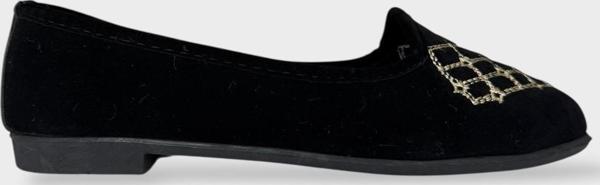 Kadın Günlük Nakış Detaylı Ev Babet SİYAH - KREM - Image 1