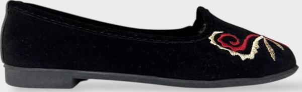 Kadın Günlük Nakış Detaylı Ev Babet SİYAH - KIRMIZI - Image 1